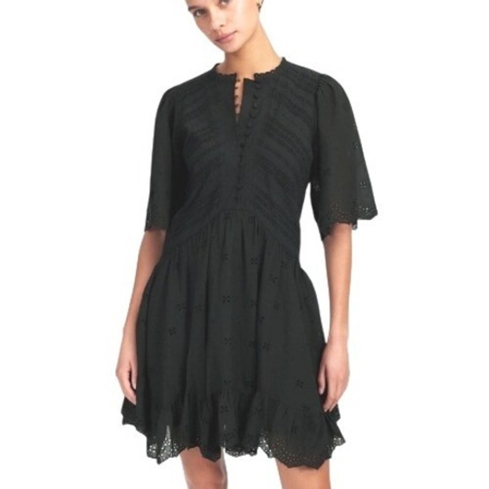 Madewell Priscilla Black Eyelet Flutter Sleeve Mini Dress